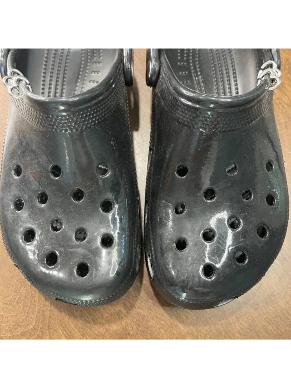 CROCS Classic High Gloss Clogs UPCYCLED Unisex Adult Size W11 M9 Charm Accents